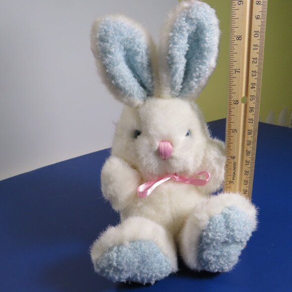 White Bunny Plush Rabbit with Blue Eyes Easter, Baby Boy, 5" tall - Picture 1 of 9